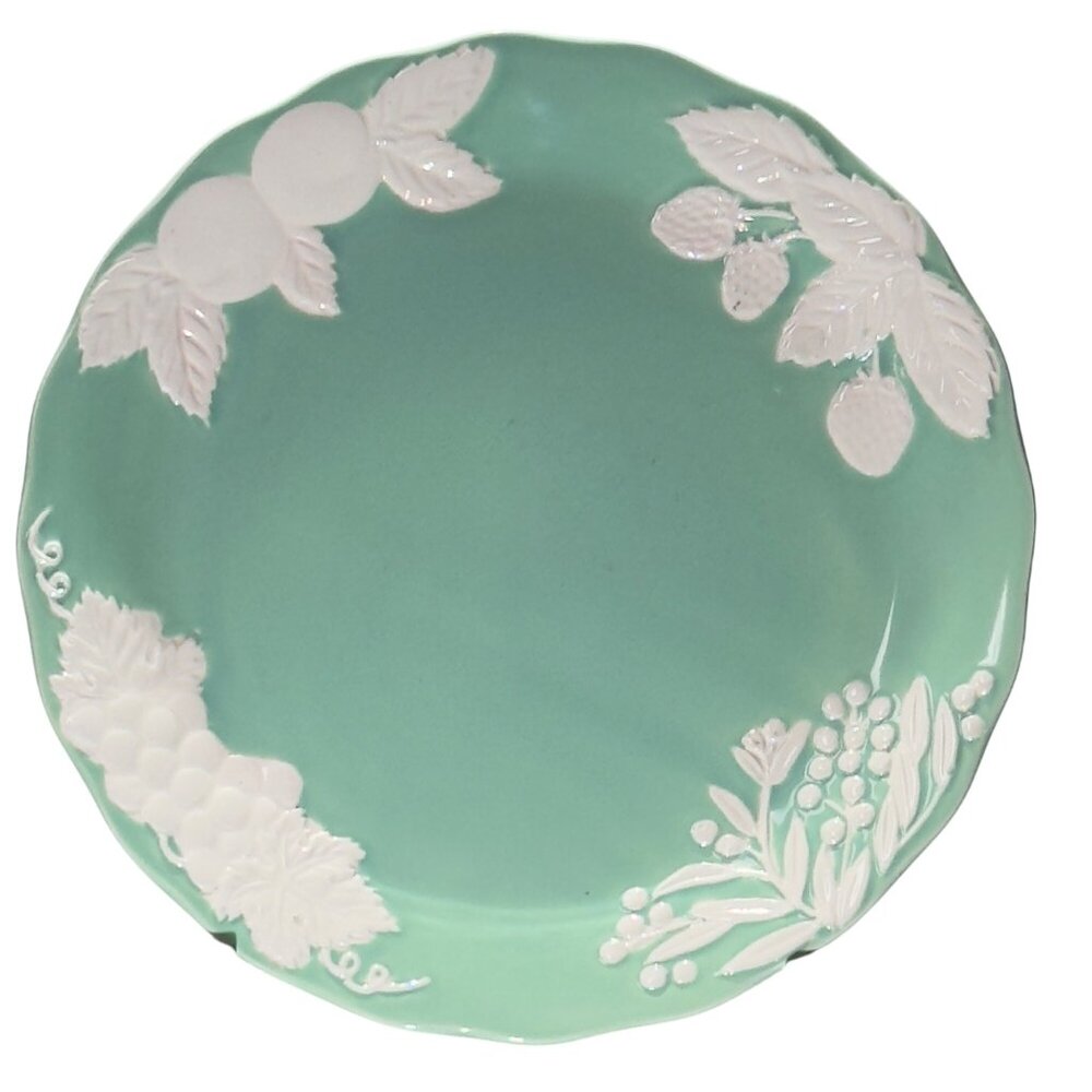 Vintage Greg Matthews Oggetti Ceramic Plate With Embossed Fruit & Leaves Design